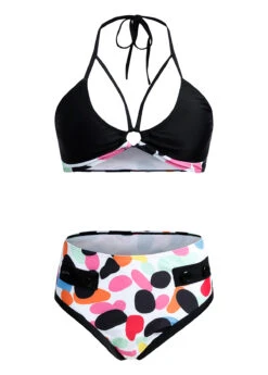 High Waist Rainbow Color Polka Dot Bikini Set -Rosewe Swimwear Store 1697777554563801168