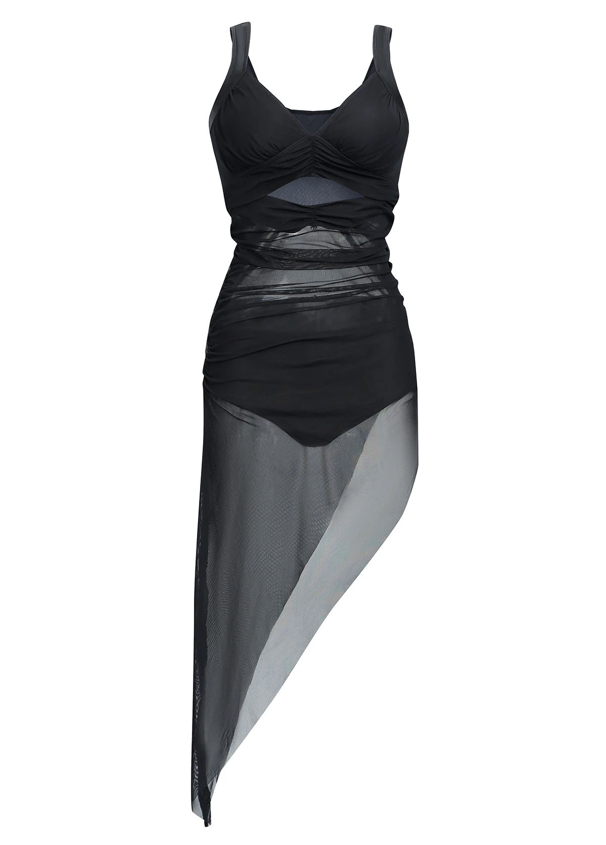 Ruched Asymmetric Hem Mesh Swimdress And Panty 7 Ruched Asymmetric Hem Mesh Swimdress And Panty - Image 5