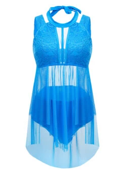 Mid Waisted Lace Sky Blue Swimdress And Panty -Rosewe Swimwear Store 1697777899251913518