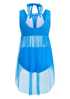 Mid Waisted Lace Sky Blue Swimdress And Panty -Rosewe Swimwear Store 1697777899521196773
