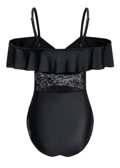 Spaghetti Strap Lace Black One Piece Swimwear -Rosewe Swimwear Store 1697793752708783513