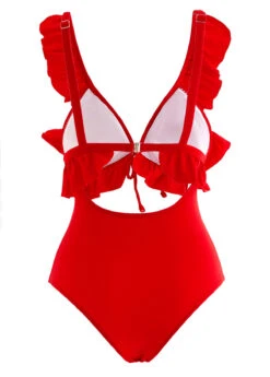 Flounce Cutout Red One Piece Swimwear -Rosewe Swimwear Store 1697871422313763266