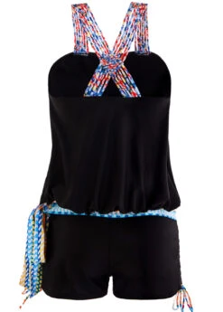 Black Tribal Print Tie Side Tankini Set -Rosewe Swimwear Store 1697971261800269801