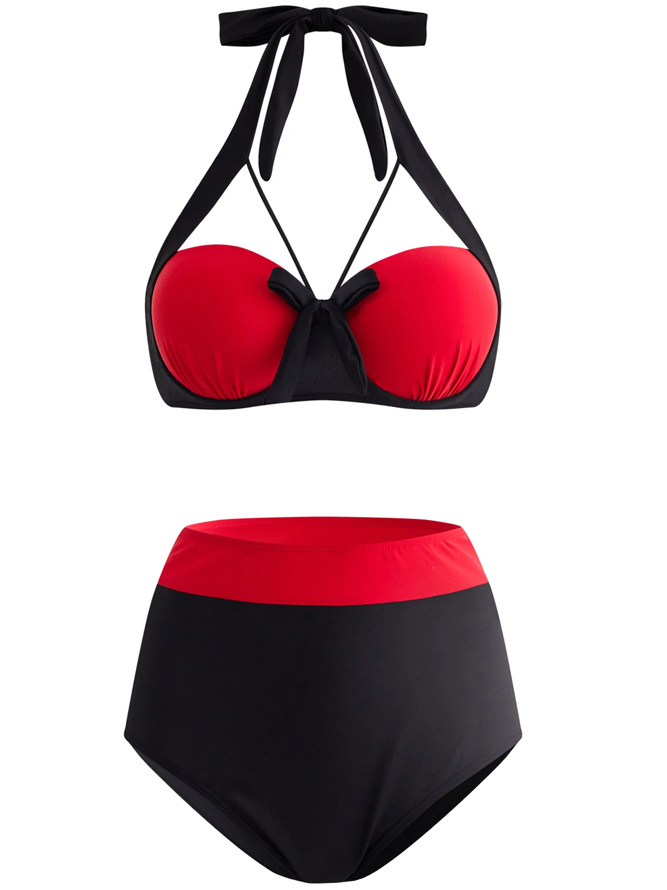 High Waisted Bowknot Color Block Bikini Set 9 High Waisted Bowknot Color Block Bikini Set - Image 7