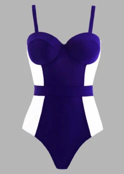 Color Block Spaghetti Strap Blue One Piece Swimwear -Rosewe Swimwear Store 1698023353197365209