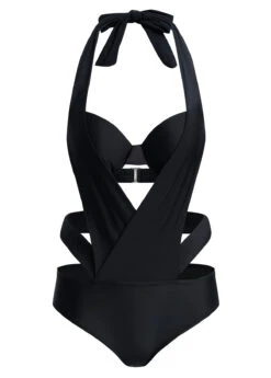 Halter Cutout Black Detail One Piece Swimwear -Rosewe Swimwear Store 1698030915818951803
