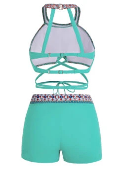 Tie Front Tribal Print Cutout Back Bikini Set -Rosewe Swimwear Store 1698038405881118206