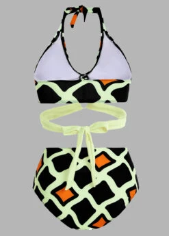 Halter Geometric Print High Waisted Bikini Set -Rosewe Swimwear Store 1698045050908657374