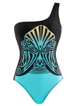 Black Tribal Print Wide Strap One Piece Swimwear 16 Black Tribal Print Wide Strap One Piece Swimwear -Rosewe Swimwear Store 1698045557697380324