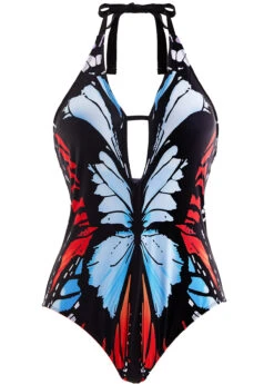 Butterfly Print Halter Neck One Piece Swimwear -Rosewe Swimwear Store 1698148890254647535