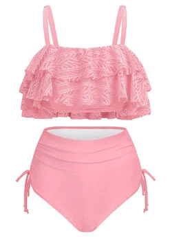 High Waisted Patchwork Light Pink Bikini Set -Rosewe Swimwear Store 1698289713224030093