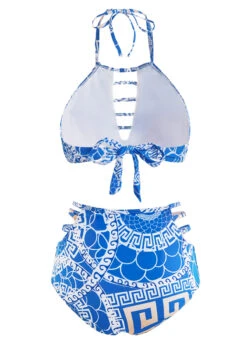 High Waisted Geometric Print Halter Bikini Set 11 High Waisted Geometric Print Halter Bikini Set -Rosewe Swimwear Store 1698320149020006420