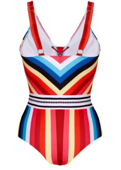 Striped Lace Up Wide Strap One Piece Swimwear -Rosewe Swimwear Store 1698747610790896062