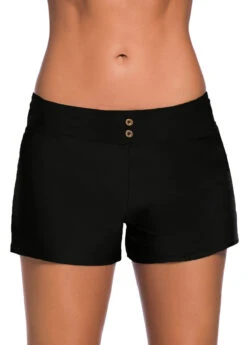 Button Low Waisted Black Swimwear Shorts