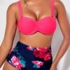 Flower Print High Waist Tie Back Bikini Set