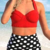 High Waist Polka Dot Print Halter Neck Bikini Set -Rosewe Swimwear Store 225122 P 1680852949561