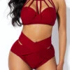High Waist Cross Front Cage Neck Bikini Set -Rosewe Swimwear Store 227466 P 1638052714283
