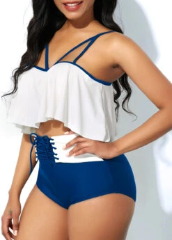 High Waist White Bikini Top And Lace Up Panty -Rosewe Swimwear Store 234733 P 15789707724153