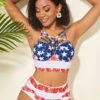 Cross Strap High Waisted American Flag Print Bikini Set -Rosewe Swimwear Store 238530 P 15898559254660