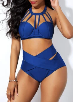 Clipback Cage Neck High Waist Bikini Set -Rosewe Swimwear Store 242420 P 15895064286113