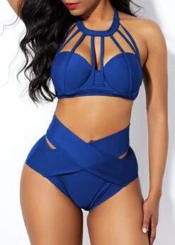 Clipback Cage Neck High Waist Bikini Set