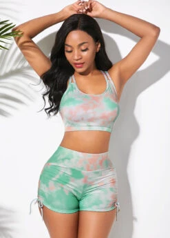 High Waisted Tie Dye Drawstring Side Bikini Set