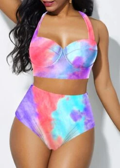High Waist Halter Tie Dye Bikini Set
