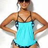 Tie Polka Dot Mint Green Tankini Set 2 Tie Polka Dot Mint Green Tankini Set -Rosewe Swimwear Store 243720 P 1622199973747