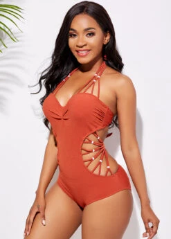 Cutout Detail Tie Back Tie Back One Piece Swimwear -Rosewe Swimwear Store 255659 P 16052573245342