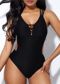 Cross Strap Cutout Waist One Piece Swimwear