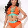 High Waisted Contrast Bowknot Bikini Set -Rosewe Swimwear Store 260363 P 16107630695330