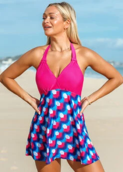 Geometric Print Halter Swimdress And Shorts 10 Geometric Print Halter Swimdress And Shorts -Rosewe Swimwear Store 260981 P 16128772700273