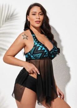 Halter Tribal Print Tassel Swimdress And Panty -Rosewe Swimwear Store 261076 P 1628164290977