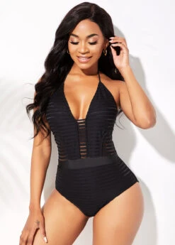 Halter Ladder Cutout Black One Piece Swimwear -Rosewe Swimwear Store 261891 P 1638052564815