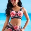 Ladder Cutout Mesh Stitching Floral Print Bikini Set 1 Ladder Cutout Mesh Stitching Floral Print Bikini Set -Rosewe Swimwear Store 264606 P 16155286376860