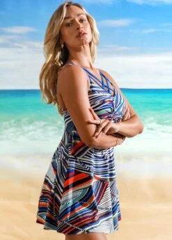Printed Cross Strap Twist Front Swimdress And Shorts -Rosewe Swimwear Store 266488 P 16213243214384
