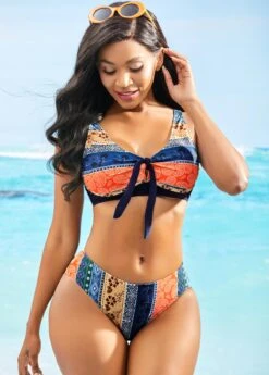 Spaghetti Strap Printed Tie Back Bikini Set