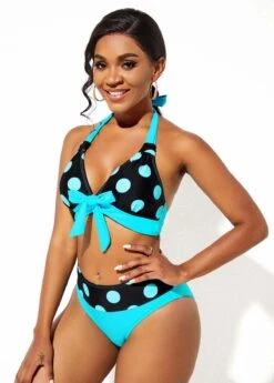 Bowknot Polka Dot Halter Neck Bikini Set -Rosewe Swimwear Store 266548 P 1622799149882