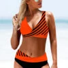 Stripe Print Lace Up Back Bikini Set -Rosewe Swimwear Store 266599 P 1614319795903