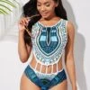 Dashiki Print Cutout Waist One Piece Swimwear 2 Dashiki Print Cutout Waist One Piece Swimwear -Rosewe Swimwear Store 266909 P 16145919498360