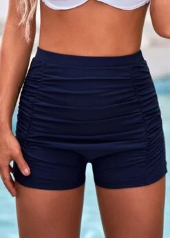 Navy Blue Ruched High Waisted Swim Shorts 8 Navy Blue Ruched High Waisted Swim Shorts -Rosewe Swimwear Store 266943 P 16157746071012