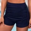 Navy Blue Ruched High Waisted Swim Shorts