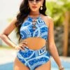 High Waisted Geometric Print Halter Bikini Set -Rosewe Swimwear Store 267089 P 16429912836920