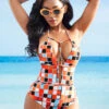 Cutout Geometric Print Halter One Piece Swimwear