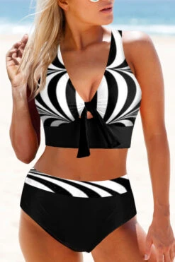 Contrast High Waisted Bowknot Bikini Set