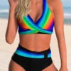 High Waisted Rainbow Color Cross Front Bikini Set -Rosewe Swimwear Store 267412 P 1620463821866