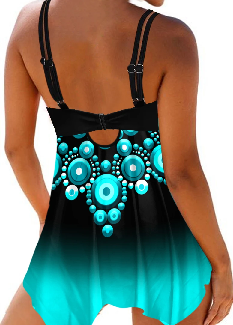 Asymmetric Hem Ombre Tribal Print Swimdress And Panty 4 Asymmetric Hem Ombre Tribal Print Swimdress And Panty - Image 2