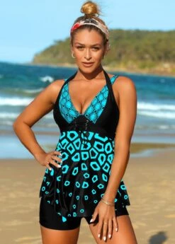 Geometric Print Lace Up Swimdress And Shorts 10 Geometric Print Lace Up Swimdress And Shorts -Rosewe Swimwear Store 268448 P 16158841593153