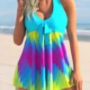 Hanky Hem Bowknot Geometric Print Swimdress And Panty -Rosewe Swimwear Store 268940 P 1616144269645