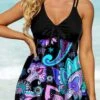 Paisley Print Asymmetric Hem Swimdress And Shorts 2 Paisley Print Asymmetric Hem Swimdress And Shorts -Rosewe Swimwear Store 268960 P 1616142593962